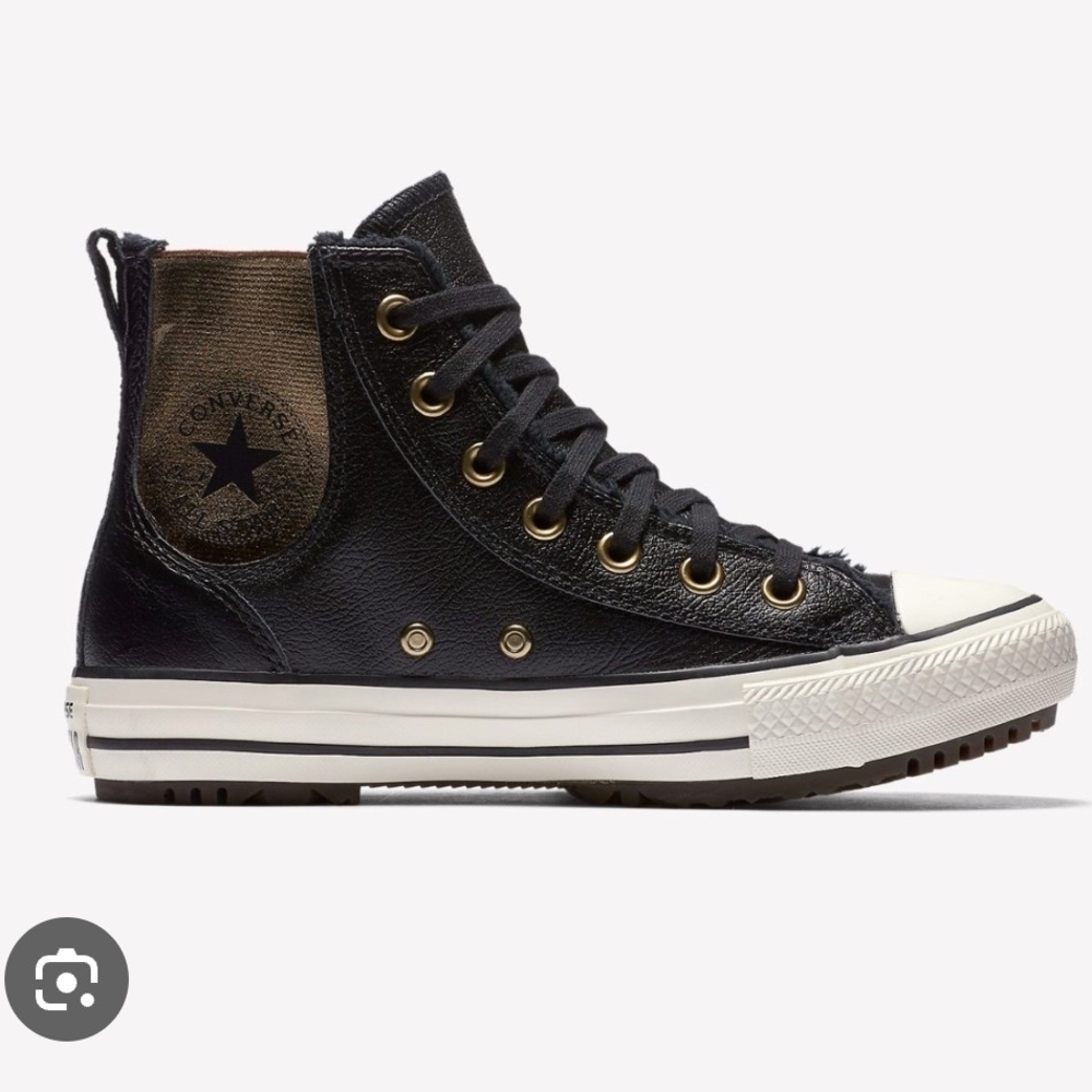 Converse Luxe Leather & Faux Fur Chelsee Black Gold Transition Cool Sneaker Boot